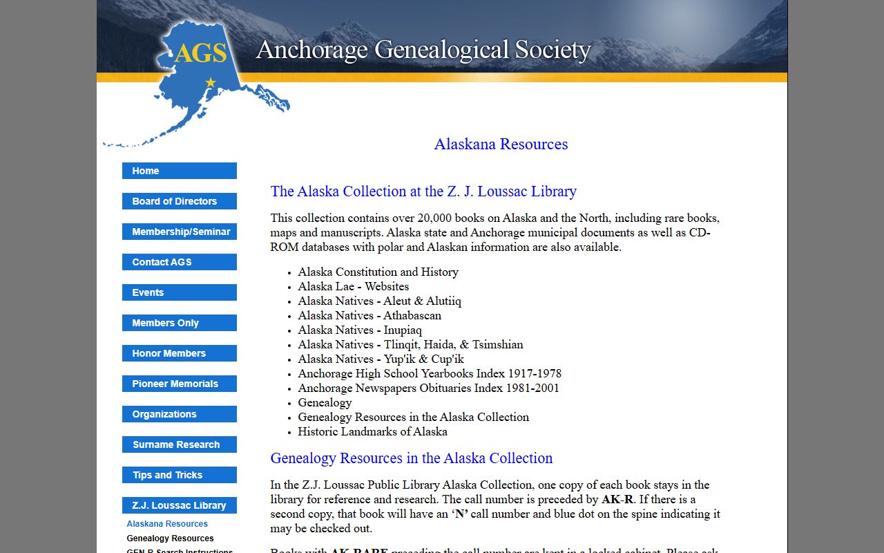 Anchorage Genealogical Society obituary collections for Alaska death records research