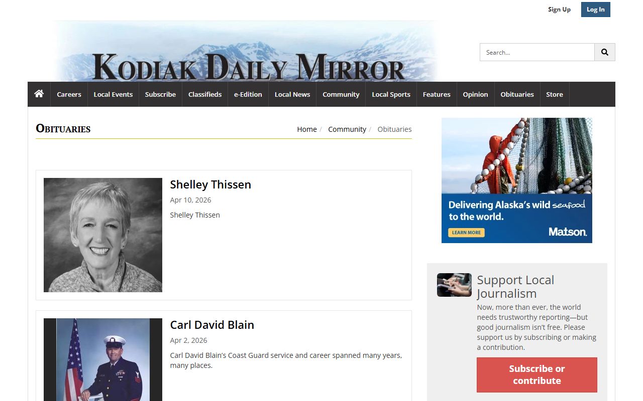 Kodiak Daily Mirror obituaries section