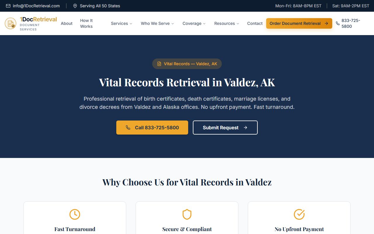 Valdez vital records and death certificate ordering through the Alaska Bureau of Vital Statistics