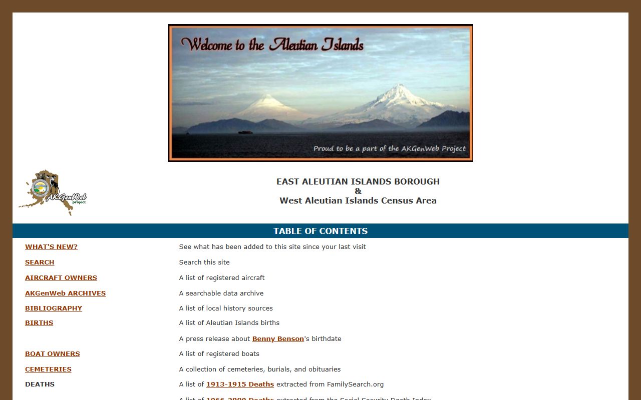 Aleutians East Borough AKGenWeb obituary records death data