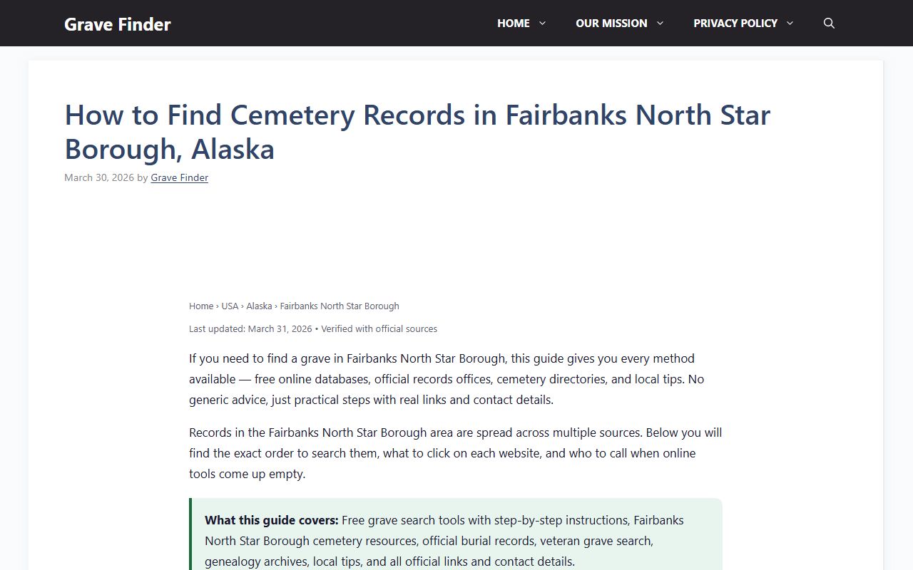 Fairbanks North Star Borough Obituary Records - Cemetery and Vital Records