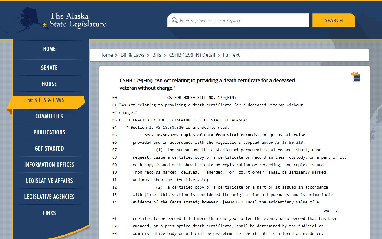 Alaska Obituary Records - Alaska Statute 18.50 Vital Statistics Act