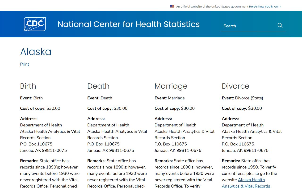 Alaska Obituary Records - CDC guide for Alaska death certificate requests